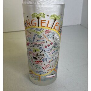 Catstudio Los Angeles California Frosted Tall Glass Map Tourist Water Souvenir